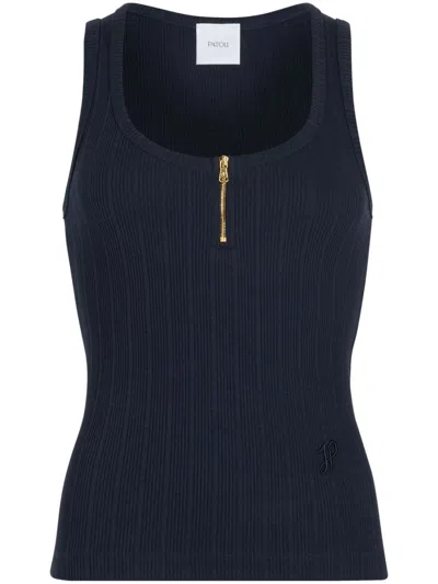 Patou Scoop-neck Ribbed Tank Top In Blue