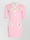Patou Ribbed Texture Knee Length Dress With Gold-tone Buttons