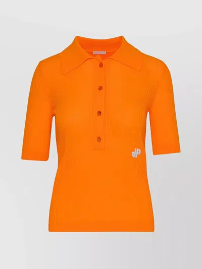 Patou Ribbed Texture Short Sleeves Polo Shirt In Orange