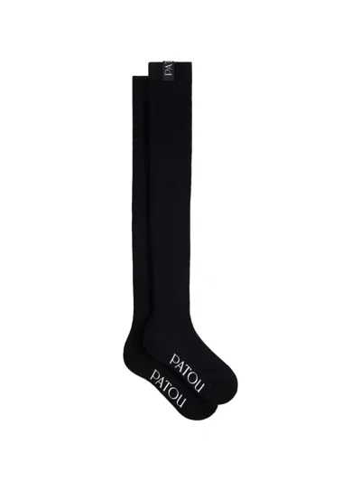 Patou Ribbed-knit Over-the-knee Socks In Black