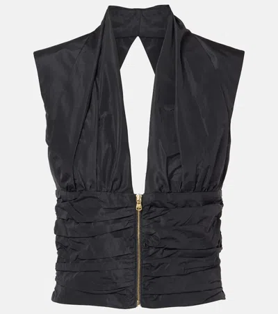 Patou Ruched Taffeta Top In Black  