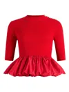 Patou Ruffle Hem Ribbed Jumper In Wool And Faille