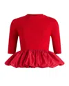 Patou Ruffle Hem Ribbed Jumper In Wool And Faille Clothing In Red