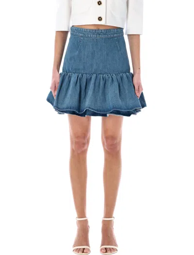 Patou Ruffle Mini Skirt In Blue