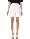 Patou White Cotton Flounced Mini Skirt In White