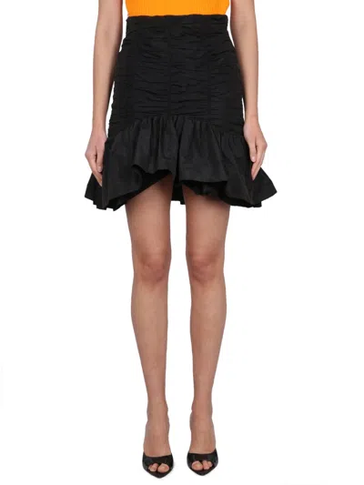 Patou Ruffled Cotton Gabardine Miniskirt In Black