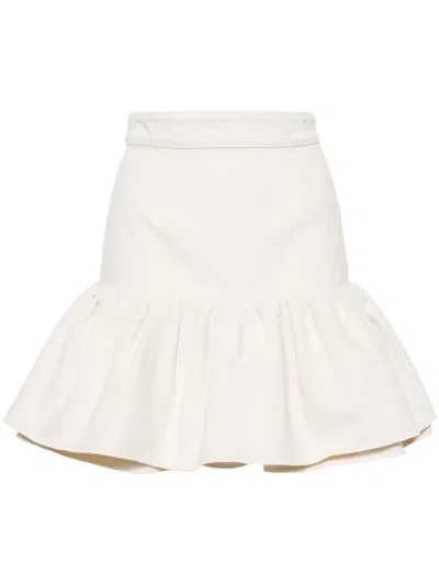 Patou White Cotton Flounced Mini Skirt