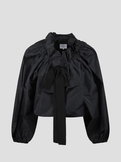 Patou Ruffled High-neck Blouse In Black