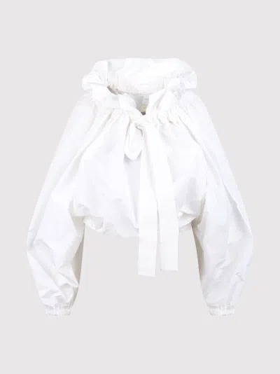 Patou Ruffled High-neck Blouse In White