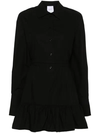 Patou Ruffled Mini Shirt Dress In Black