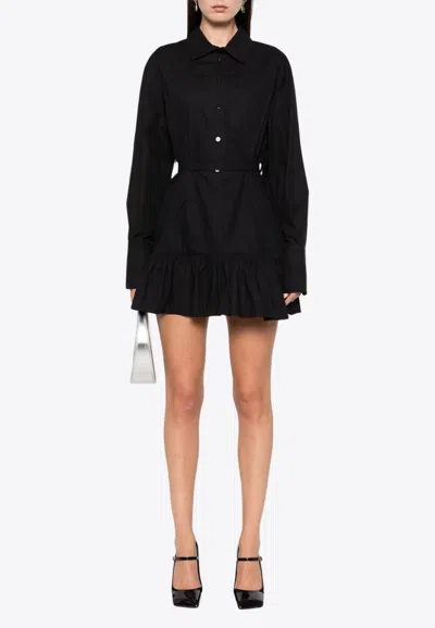 Patou Ruffled Mini Shirt Dress In Black