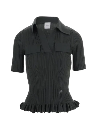 Patou Ruffled Ribbed Sweater In Gray