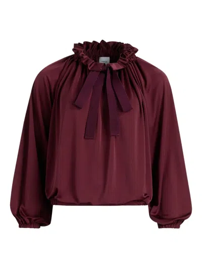 Patou Ruffled Satin Blouse In Burgundy