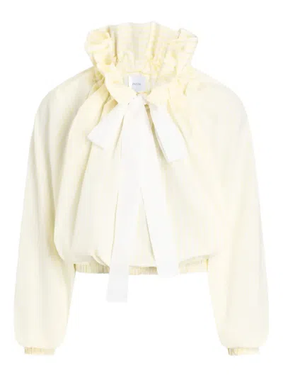 Patou Ruffled Striped Top In Yellow