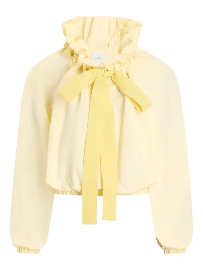 Patou Ruffled Tie-neck Top In Yellow
