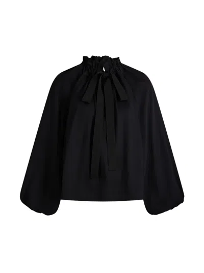 Patou Ruffled Tie-neck Blouse In Black