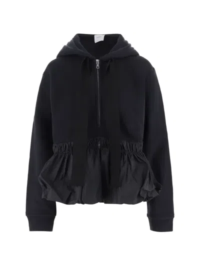 Patou Cotton With Ruffled Waist Hoodie In Black