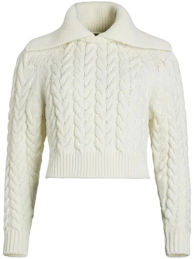 Patou Sailor Cropped Cable-knit Merino Wool Sweater In Neutral