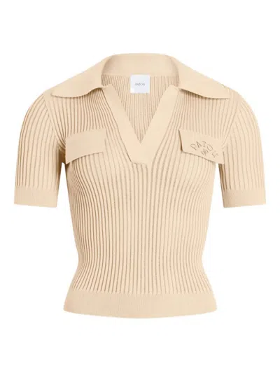 Patou Sand Beige Ribbed Polo In Neutral