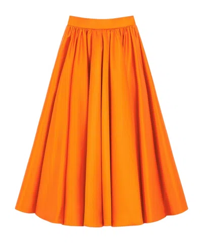 Patou Satin Flared Midi Skirt In Orange