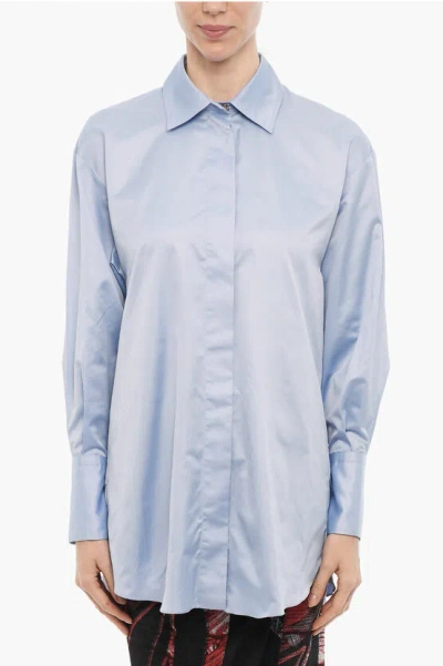 Patou Satin Oversized Fit Shirt In Blue
