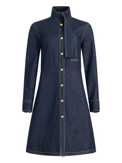 Patou Scarf-collar Denim Dress In Blue