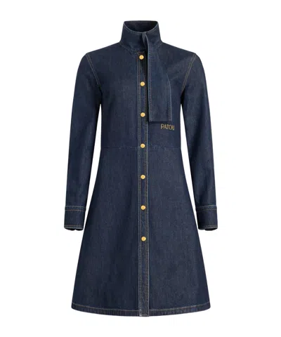 Patou Scarf-collar Denim Dress In Blue
