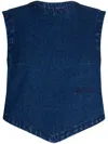Patou Bow Detail Cropped Denim Top With Open Back In Blau