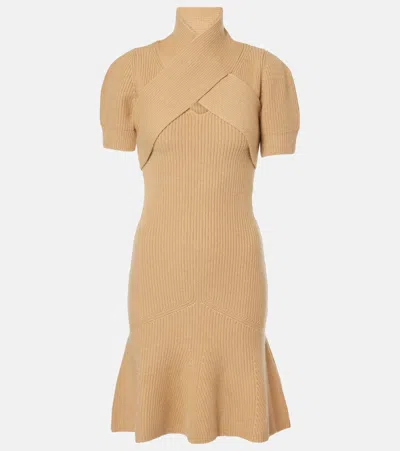 Patou Scarf-detail Wool And Cashmere Minidress In 中性色
