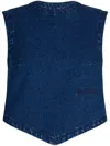 Patou Bow Detail Cropped Denim Top With Open Back In Blue