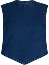 Patou Bow Detail Cropped Denim Top With Open Back In Blue