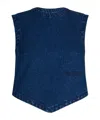 Patou Bow Detail Cropped Denim Top With Open Back In Dark Blue