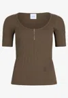 Patou Scoop-neck Ribbed Knit Top In Brown