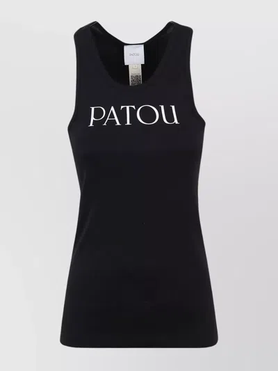 Patou Black Cotton Scoop Neck Logo Tank Top