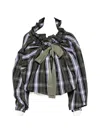SCOOP-NECK CHECK RUFFLED BLOUSE