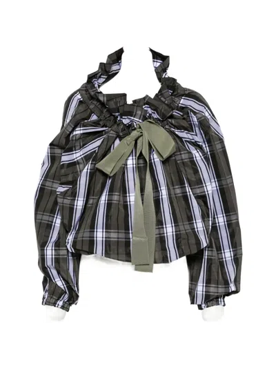 Patou Scoop-neck Check Ruffled Blouse In Green