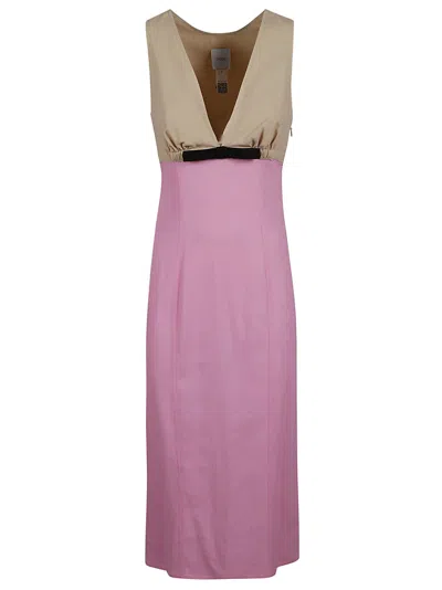 Patou Seersucker V Dress In Pink