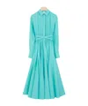 Patou Shirred Cotton Shirtdress In Blue