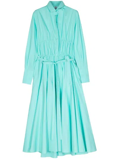 Patou Shirred Cotton Shirtdress In Green