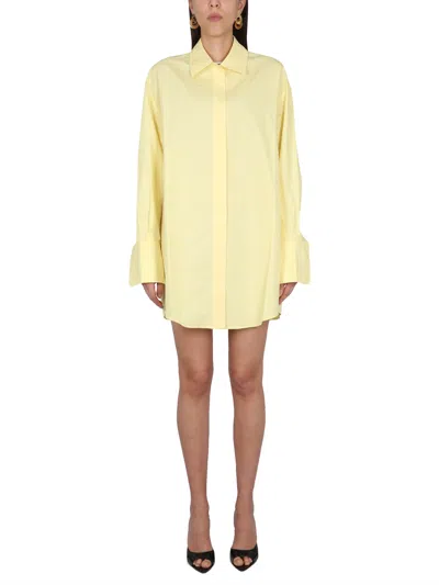 Patou Front Button Closure Mini Shirt Dress In Yellow