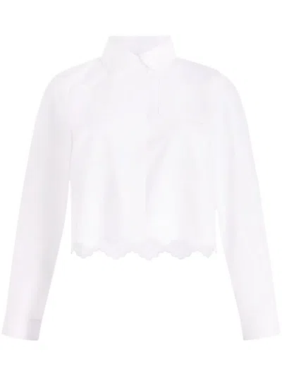 PATOU PATOU WHITE COTTON CROP SHIRT WITH SCALLOP HEM