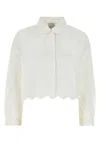 Patou Crisp Cotton Shirt With Pockets And Scalloped Hem In White