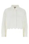Patou Crisp Cotton Shirt With Pockets And Scalloped Hem In White