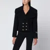 Patou Cropped Double Breasted Coat With Gold Buttons In Black