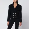 Patou Cropped Double Breasted Coat With Gold Buttons In Black
