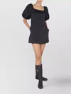 Patou Short Dress With Puff Sleeves And Boat Neckline In Black