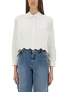 Patou Cropped Scalloped Shirt In Organic Cotton Poplin In White