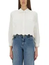 Patou Cropped Scalloped Shirt In Organic Cotton Poplin In White