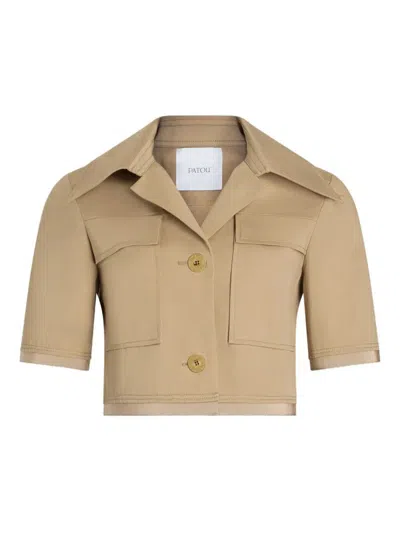 Patou Short-sleeved Cotton Cropped Jacket Clothing In Neutral