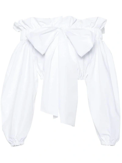 Patou Short Top With Balloon Sleeves In White